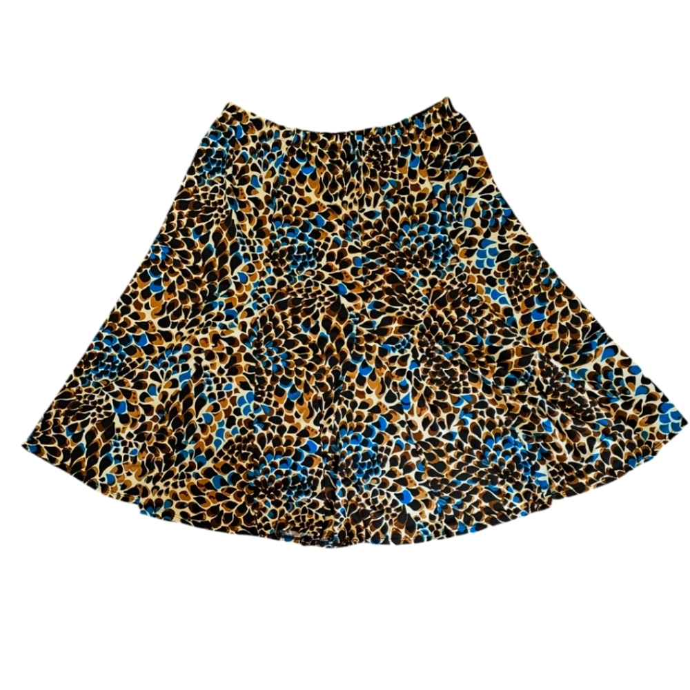 Chico's Brown and Turqoise Shift Elastic Waistband Knee Length Skirt L